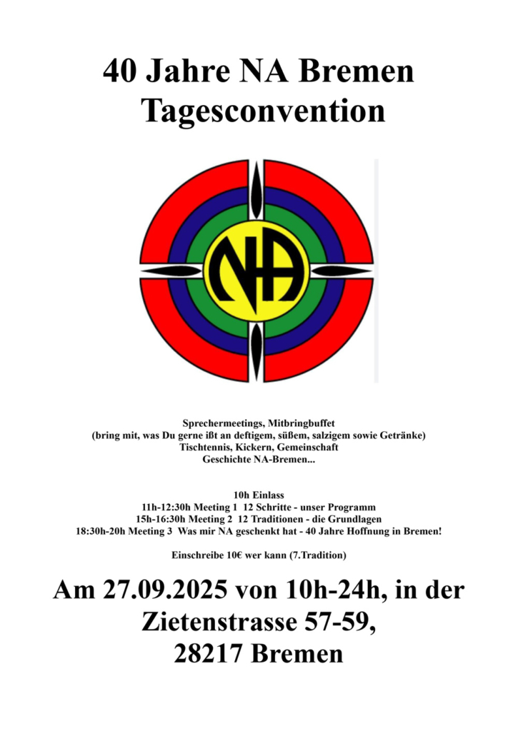 Flyer 40 jahre NA Bremen Tagesconvention am 27.09.2025